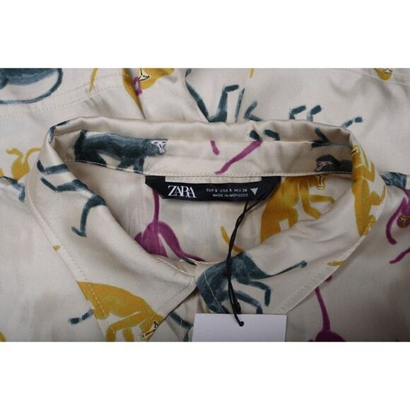 Zara Womens Monkey Animal Print Shirt Crop Top Safari Zoo S Multicolor NWT - Picture 7 of 8